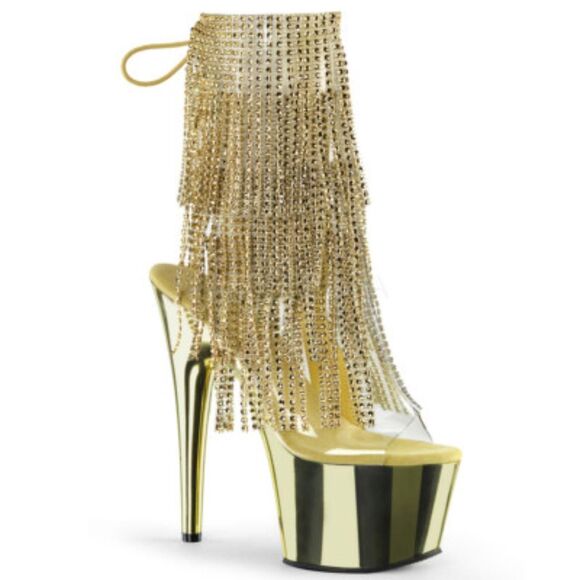Shoes - Gold Platform Rhinestone Tassels Disco Stripper Gogo Dancer Heels Shoes NWB US 9
